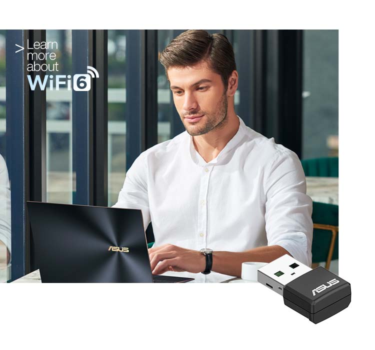The USB-AX55 Nano V2 USB adapter gives your laptop or PC an instant plug-and-play upgrade to WiFi 6.
